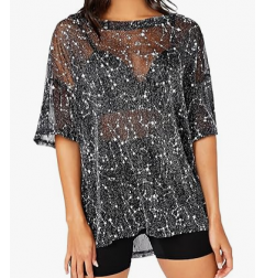 NH 2025 Summer Short Sleeve Tops Sheer T Shirts Blouse - Milky Way