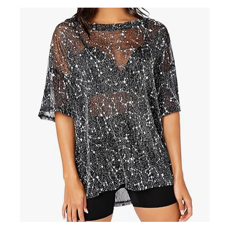 NH 2025 Summer Short Sleeve Tops Sheer T Shirts Blouse - Milky Way