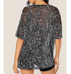 NH 2025 Summer Short Sleeve Tops Sheer T Shirts Blouse - Milky Way