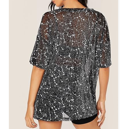 NH 2025 Summer Short Sleeve Tops Sheer T Shirts Blouse - Milky Way
