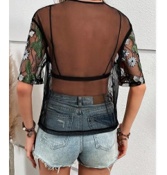 NH 2025 Summer Short Sleeve Tops Sheer T Shirts Blouse - Sunflower