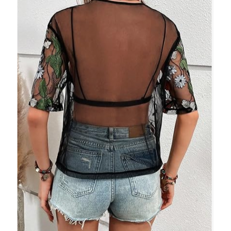 NH 2025 Summer Short Sleeve Tops Sheer T Shirts Blouse - Sunflower