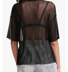 NH 2025 Summer Short Sleeve Tops Sheer T Shirts Blouse - Black Mist