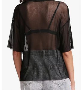 NH 2025 Summer Short Sleeve Tops Sheer T Shirts Blouse - Black Mist