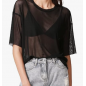 NH 2025 Summer Short Sleeve Tops Sheer T Shirts Blouse - Black Mist