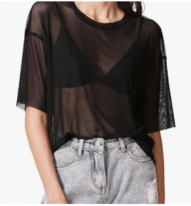 NH 2025 Summer Short Sleeve Tops Sheer T Shirts Blouse - Black Mist