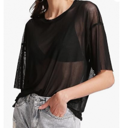 NH 2025 Summer Short Sleeve Tops Sheer T Shirts Blouse - Black Mist