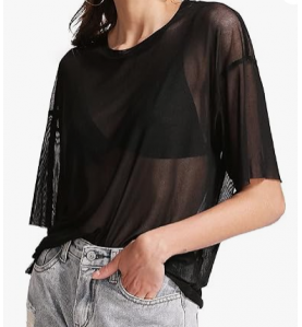 NH 2025 Summer Short Sleeve Tops Sheer T Shirts Blouse - Black Mist