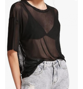 NH 2025 Summer Short Sleeve Tops Sheer T Shirts Blouse - Black Mist
