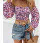 NH Off Shoulder Lantern Sleeve Crop Top - Pink