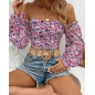 NH Off Shoulder Lantern Sleeve Crop Top - Pink