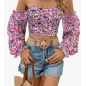 NH Off Shoulder Lantern Sleeve Crop Top - Pink