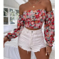 NH Off Shoulder Lantern Sleeve Crop Top - Red