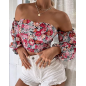 NH Off Shoulder Lantern Sleeve Crop Top - Red