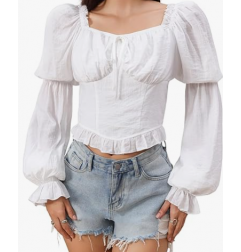 Renaissance Peasant Corset Tops Puff Long Sleeve - White