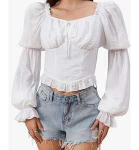 Renaissance Peasant Corset Tops Puff Long Sleeve - White