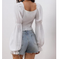 Renaissance Peasant Corset Tops Puff Long Sleeve - White