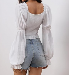 Renaissance Peasant Corset Tops Puff Long Sleeve - White