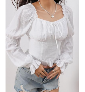 Renaissance Peasant Corset Tops Puff Long Sleeve - White