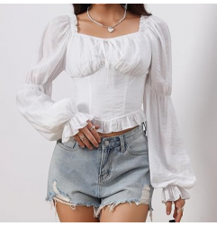 Renaissance Peasant Corset Tops Puff Long Sleeve - White