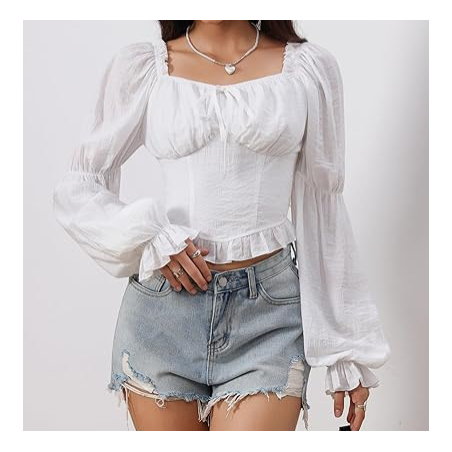 Renaissance Peasant Corset Tops Puff Long Sleeve - White