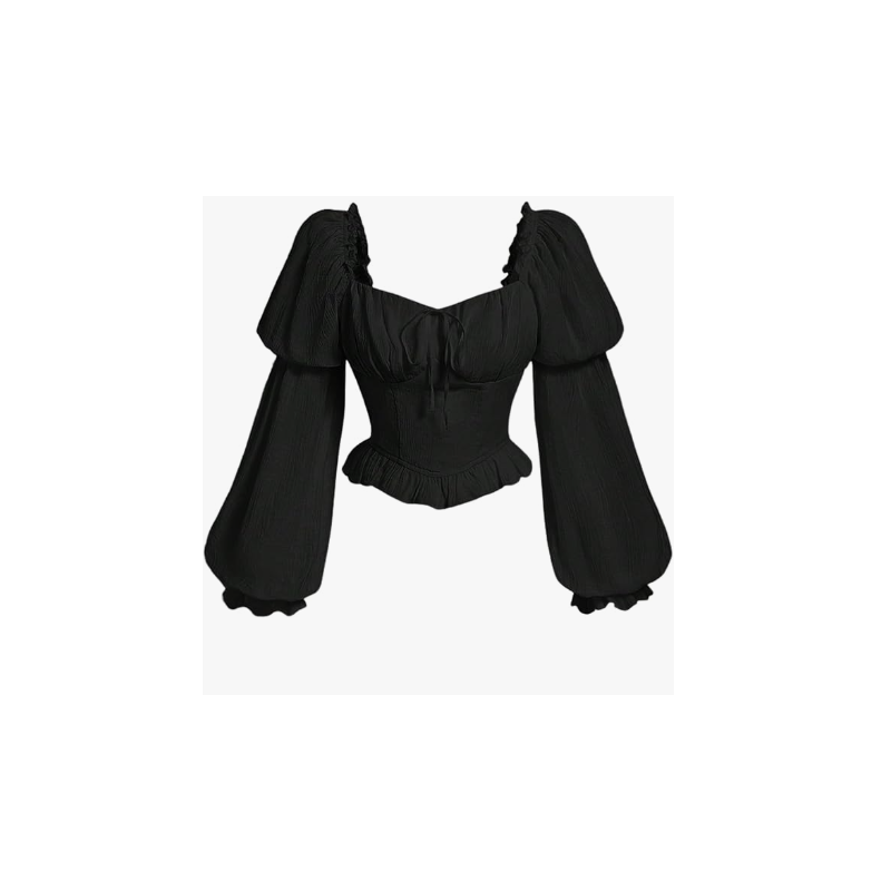 Renaissance Peasant Corset Tops Puff Long Sleeve - Black Renaissance Peasant Corset Tops Puff Long Sleeve - Black