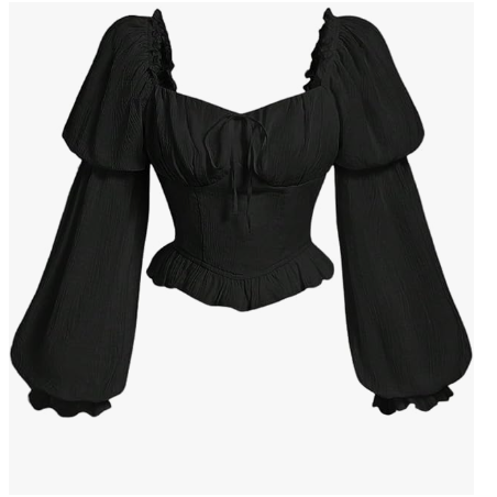 Renaissance Peasant Corset Tops Puff Long Sleeve - Black