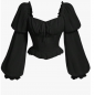 Renaissance Peasant Corset Tops Puff Long Sleeve - Black