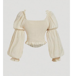 Renaissance Peasant Corset Tops Puff Long Sleeve - Beige