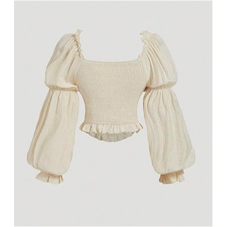 Renaissance Peasant Corset Tops Puff Long Sleeve - Beige