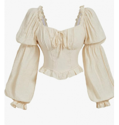 Renaissance Peasant Corset Tops Puff Long Sleeve - Beige