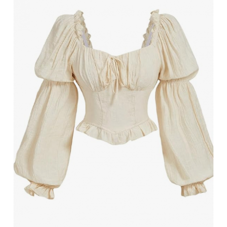Renaissance Peasant Corset Tops Puff Long Sleeve - Beige