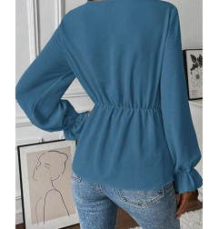 NH V Neck Bell Sleeve Blouses Top Knot Front Blouses - Sky Blue