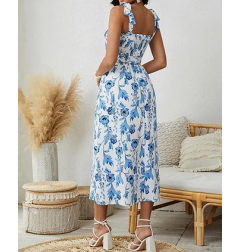 NH Summer Floral Dresses 2025 Beach Vacation Casual Long Maxi Sundresses - Blue Foam Dream