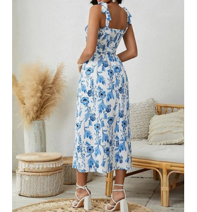 NH Summer Floral Dresses 2025 Beach Vacation Casual Long Maxi Sundresses - Blue Foam Dream