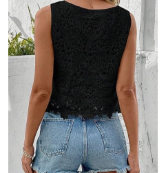 NH Women's Floral Lace Blouse Crew Neck Tank Tops - Black