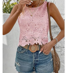 NH Women's Floral Lace Blouse Crew Neck Tank Tops - Pink