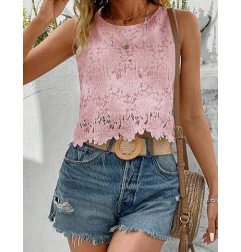 NH Women's Floral Lace Blouse Crew Neck Tank Tops - Pink