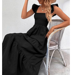 NH Summer Floral Dresses 2025 Beach Vacation Casual Long Maxi Sundresses - Dark Star