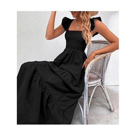 NH Summer Floral Dresses 2025 Beach Vacation Casual Long Maxi Sundresses - Dark Star