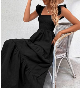 NH Summer Floral Dresses 2025 Beach Vacation Casual Long Maxi Sundresses - Dark Star