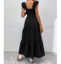 NH Summer Floral Dresses 2025 Beach Vacation Casual Long Maxi Sundresses - Dark Star