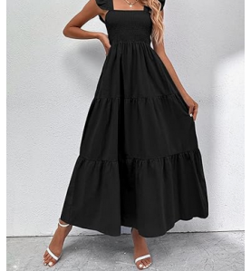 NH Summer Floral Dresses 2025 Beach Vacation Casual Long Maxi Sundresses - Dark Star