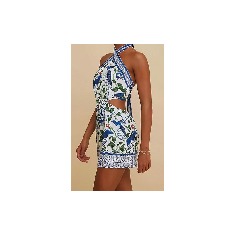 NH Chiffon Dress Tie Backless Criss Cross Mini Dresses - Blue Bird NH Chiffon Dress Tie Backless Criss Cross Mini Dresses - Blue Bird