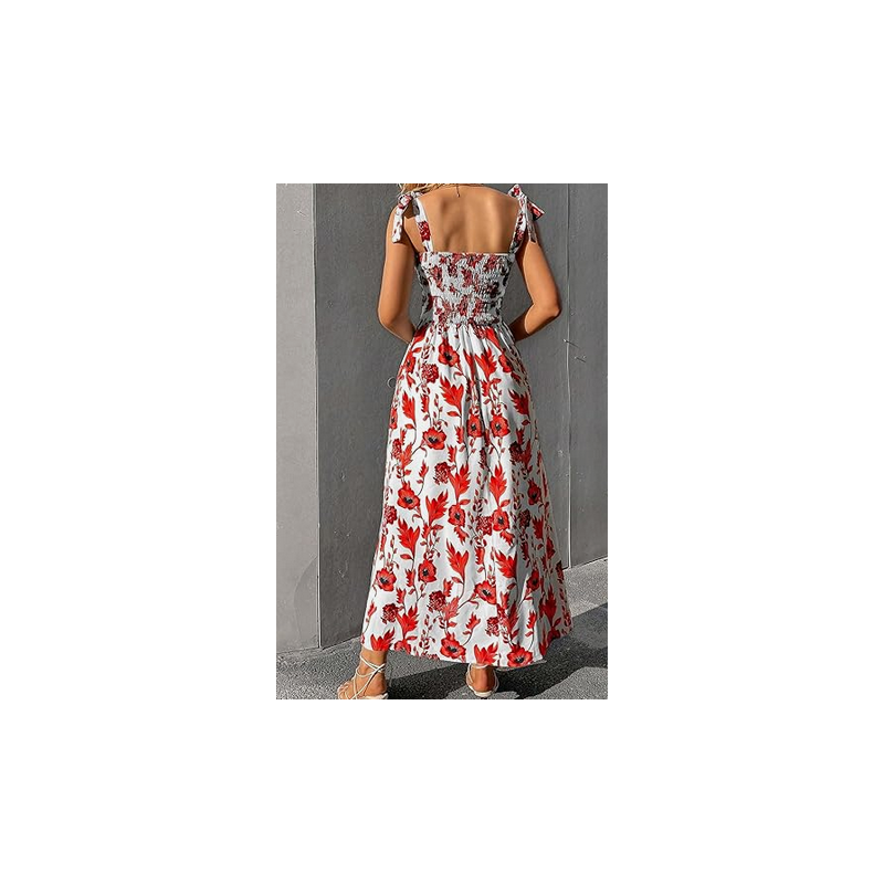 NH Summer Floral Dresses 2025 Beach Vacation Casual Long Maxi Sundresses - Fire Blossom