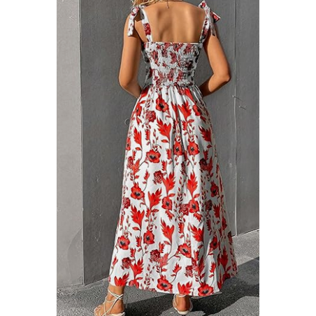 NH Summer Floral Dresses 2025 Beach Vacation Casual Long Maxi Sundresses - Fire Blossom