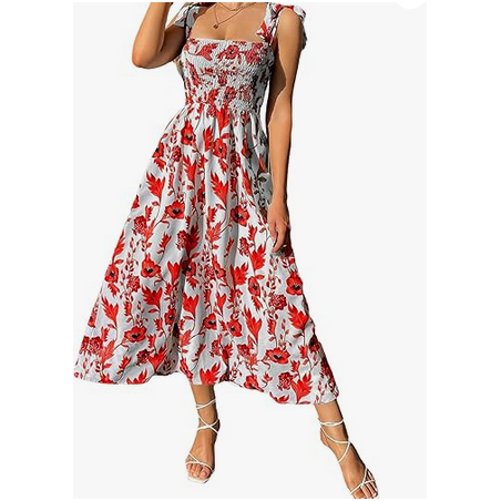NH Summer Floral Dresses 2025 Beach Vacation Casual Long Maxi Sundresses - Fire Blossom