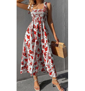 NH Summer Floral Dresses 2025 Beach Vacation Casual Long Maxi Sundresses - Fire Blossom
