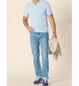NH Men's Regular-Fit Short-Sleeve Knit Polo Sweater - Light Blue