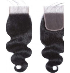 Body Wave Lace Top Closure Brazilian Human Hair Body Wave 4x4 Free Part Swiss Lace With Baby Hair Natural Black Color